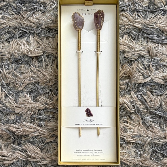 Luna Norte Accessories - New Amethyst Hair Pin Set, Gold Hardware for Clarity, Balance & Inner Healing
